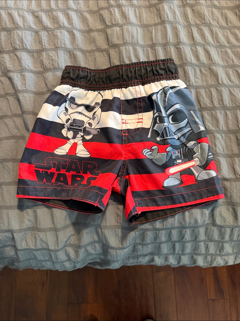 Star Wars Black, Red & White Striped Boys Swim Shorts